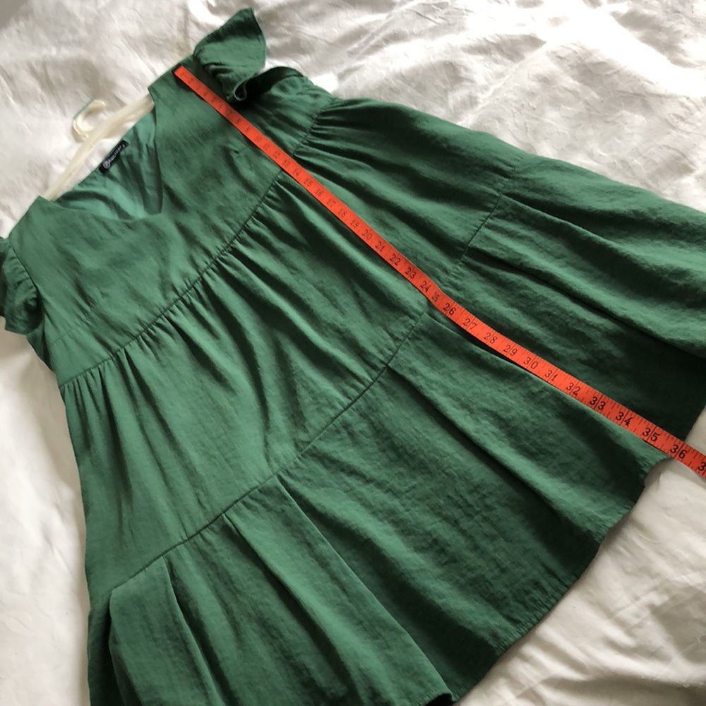 M Green Cotton Dress Pockets Flowy Ruffle Lined Midi Spring - Picture 10 of 10